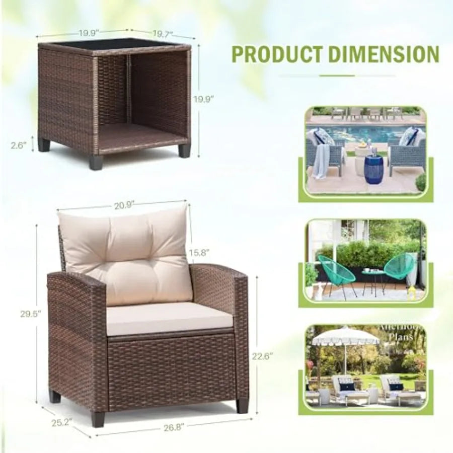 Devoko 3 Pieces Patio Furniture Set PE Rattan Wicker Patio Set with Two Outdoor Chairs and Table Upgraded Patio Chairs and Tabl