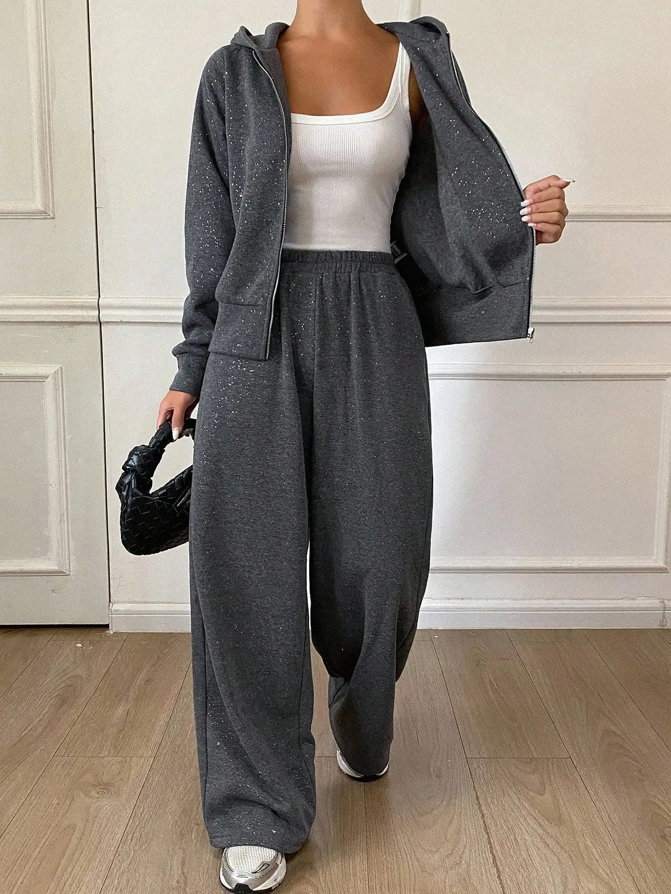 DAZY Women's Casual Hooded Sweatshirt Sweatshirt And Wide Leg Pants 2 Pieces Set, Autumn