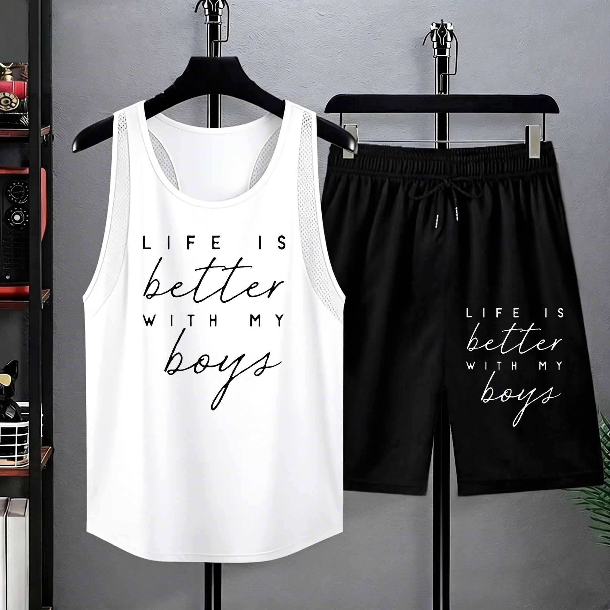 Life Is Better With My Boys Print Male Summer Loose Basic Short Suit Street Jogging Sportpant Simple All-Match Vest Soft Shorts