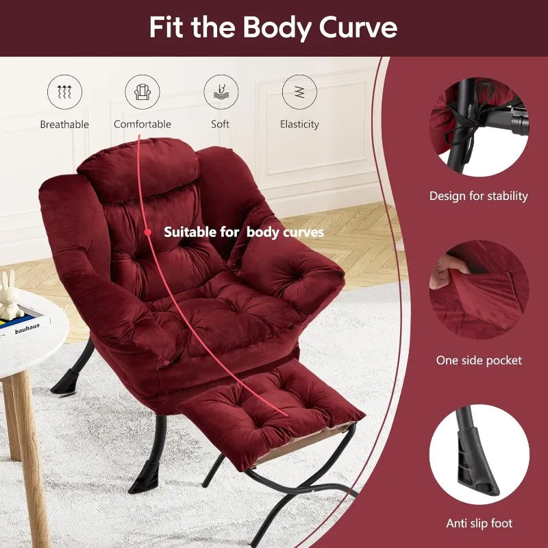 Lazy Chair With Folding Ottoman Modern Large Accent Chair,Contemporary Lounge Leisure Sofa Chair With Armrests Upholstered Sofa