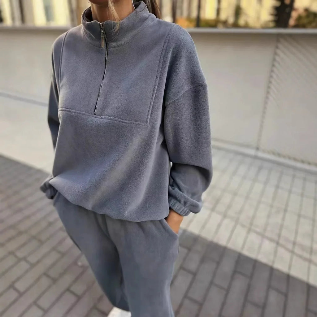 Casual Zip Half Placket Tracksuit Sporty Hooded Pullover Tracksuit Slim Jogger Pants Tracksuit Women Athletic Lounge Set