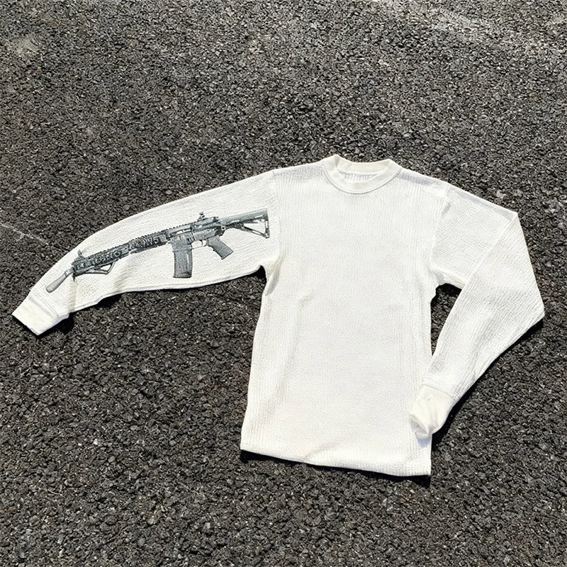 Y2K retro high street design loose gun color round neck sweater gothic punk rock fashion cartoon sweater casual Harajuku sweater