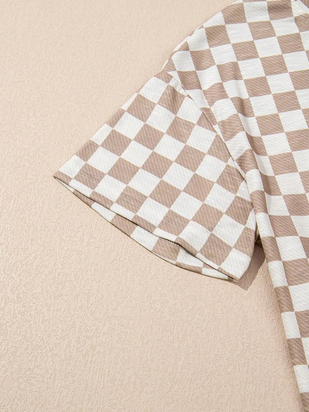 Brown & White Checkered 2-Piece Set: Short Sleeve Top + High Waist Skirt for Casual & Home Wear