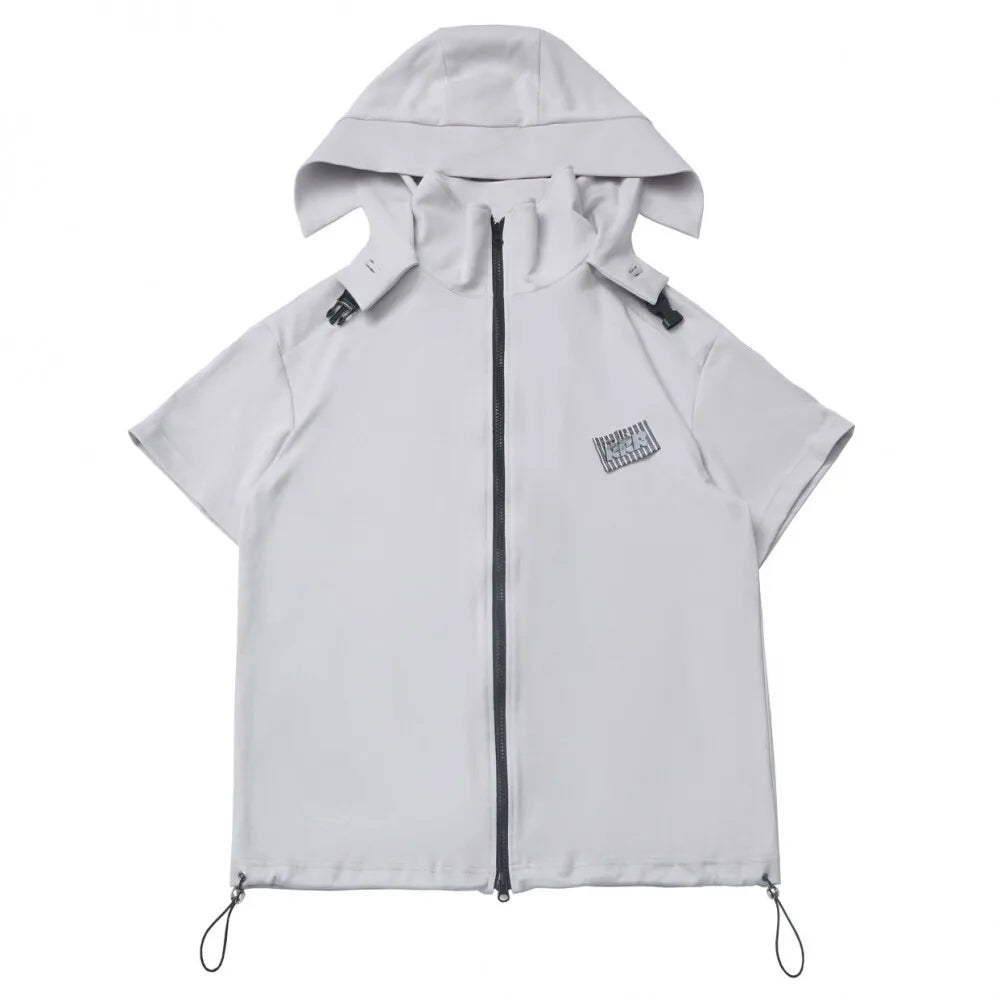 Neutral Design Vest Hooded Jacket Apricot Gray Casual Suit Summer Daily Versatile Casual Hooded Short-sleeved Jacket Shorts Suit