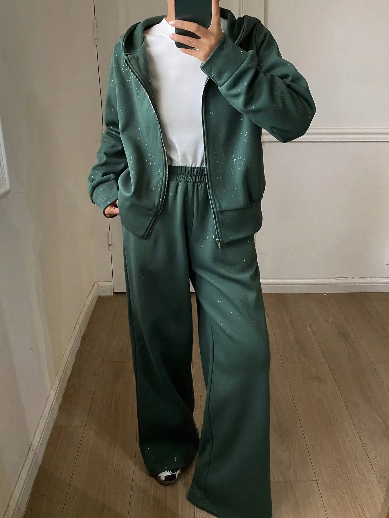DAZY Women's Casual Hooded Sweatshirt Sweatshirt And Wide Leg Pants 2 Pieces Set, Autumn