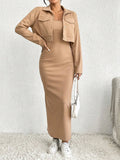 Women's Solid Color Button-Front Cropped Jacket and Slip Dress Set