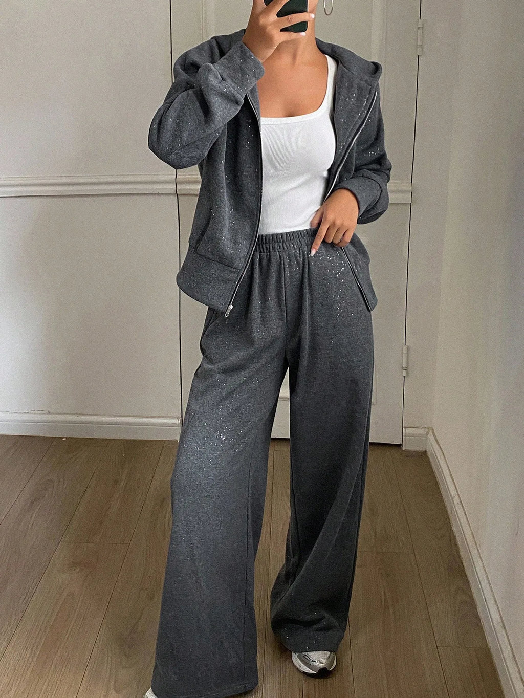 DAZY Women's Casual Hooded Sweatshirt Sweatshirt And Wide Leg Pants 2 Pieces Set, Autumn