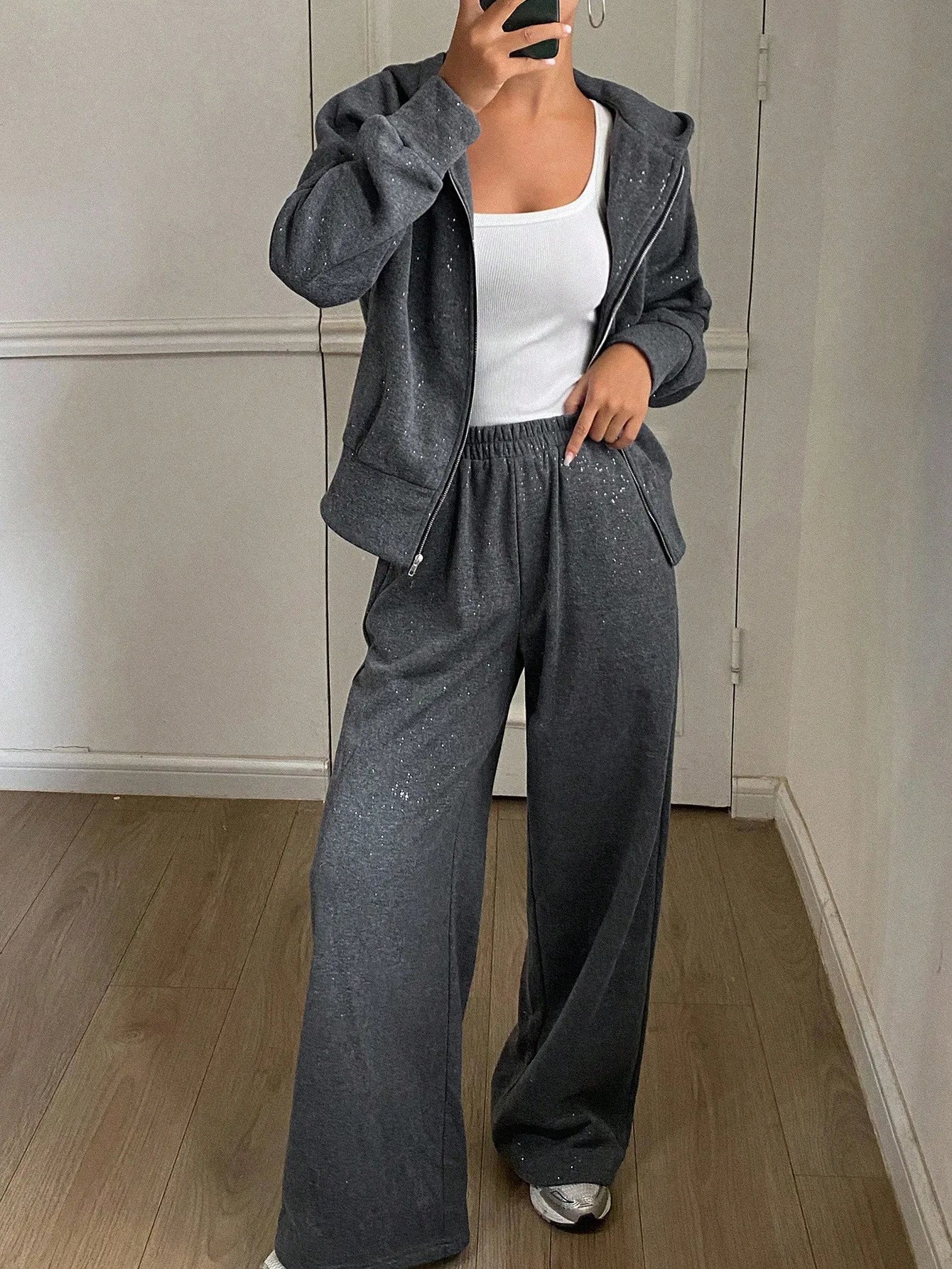 DAZY Women's Casual Hooded Sweatshirt Sweatshirt And Wide Leg Pants 2 Pieces Set, Autumn