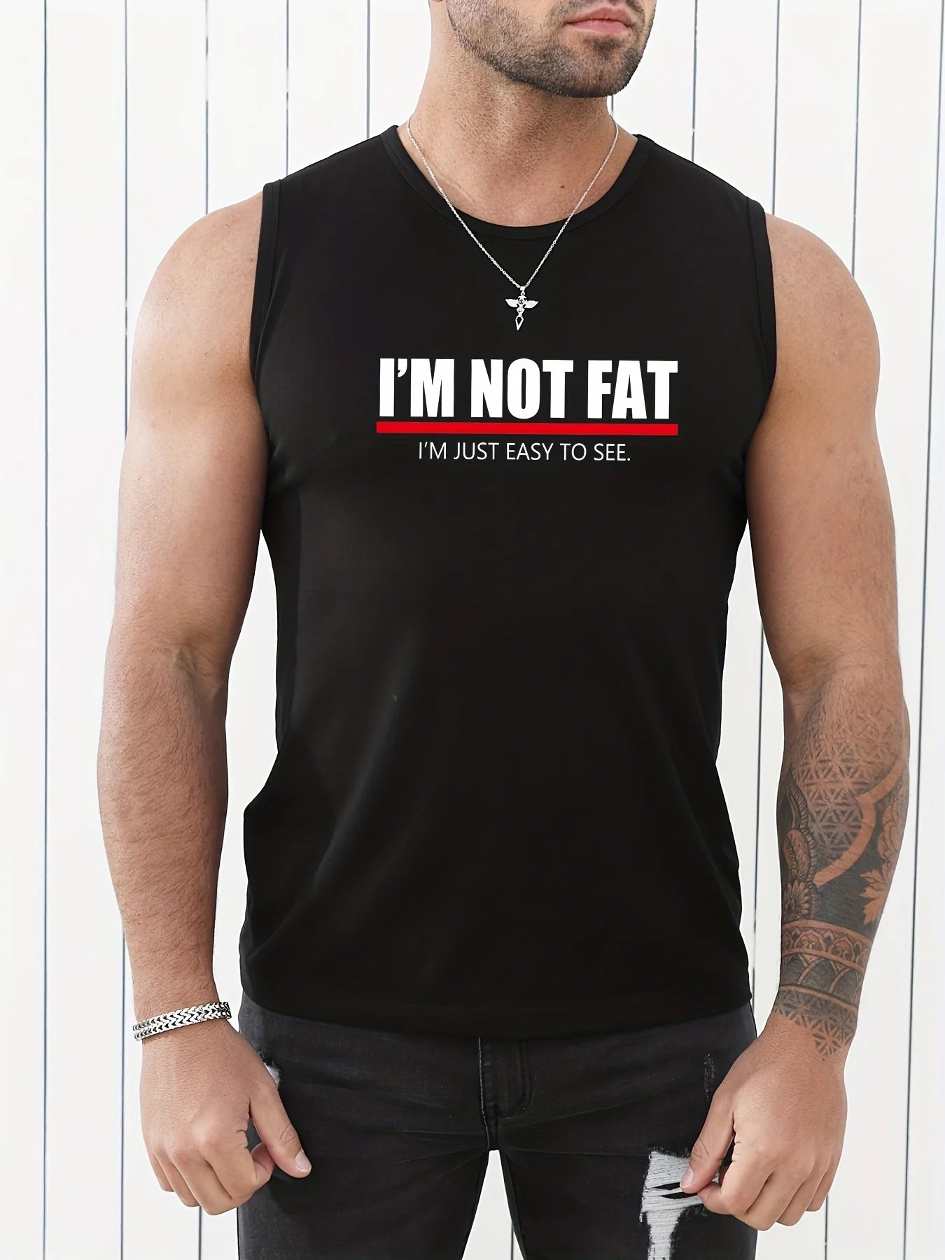 Men's "I'M NOT FAT" vest, a summer oversized loose sleeveless shirt, suitable for fitness, exercise and training.