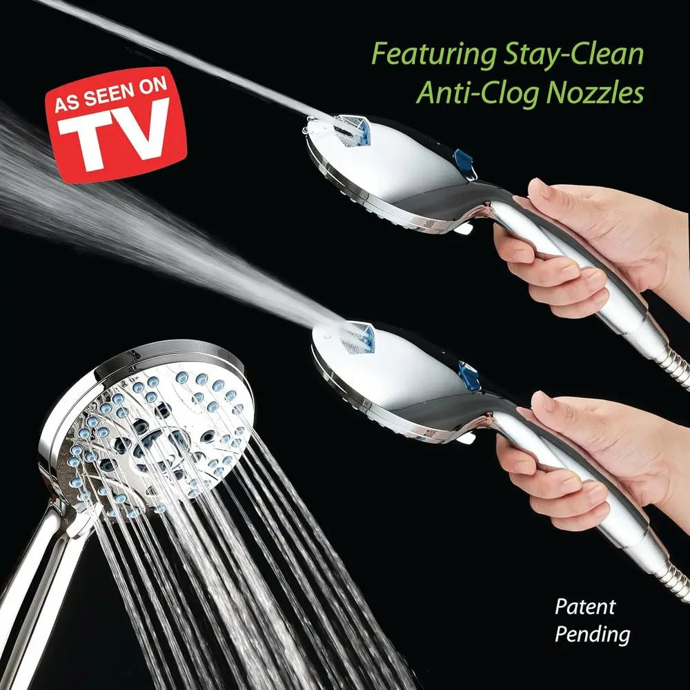 AquaCare As-Seen-On-TV High Prure 48-setting Rain & Handheld 3-way Shower Combo - Anti-clog Nozzles/Tub, Tile & Pet Power Wash/E