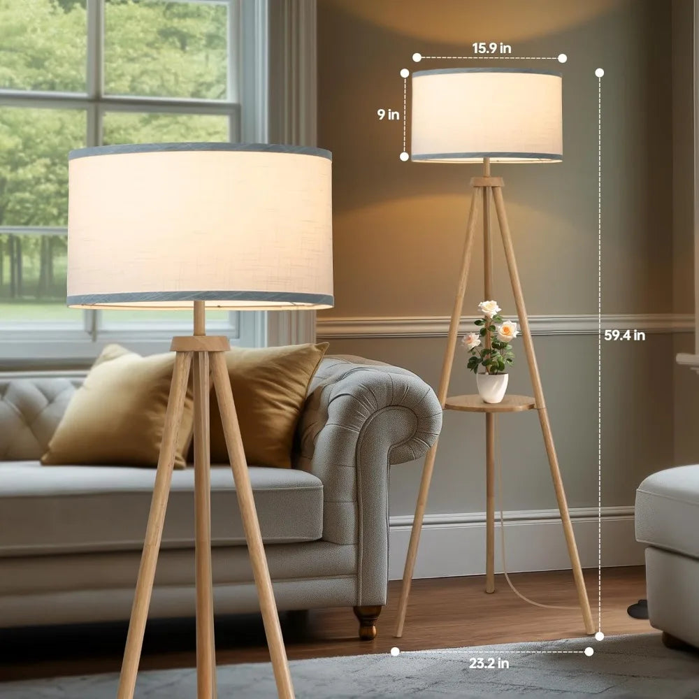 Floor Lamp with 3 Light Modes Adjustable– Wood Tripod Floor Lamp Modern LED Standing Lamp with Dimmable Brightness, Perfect