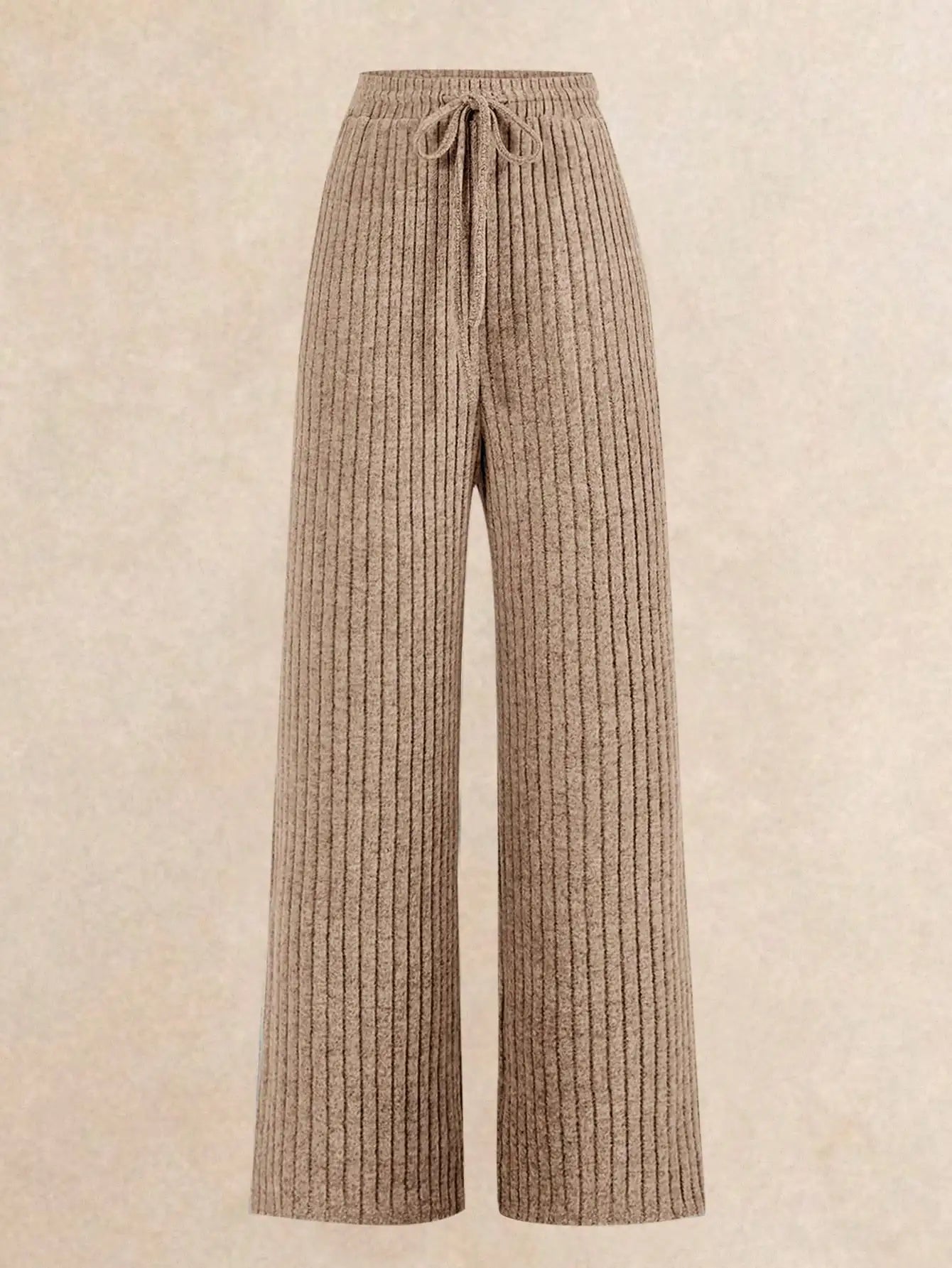 Ribbed 2-Piece Set: Long Sleeve Bodysuit & Wide Leg Pants for Casual Loungewear, Autumn Winter