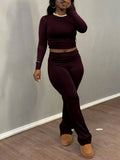 Women Clean Girl Round Neck Long Sleeve T-Shirt & Pants Casual Set, Spring
