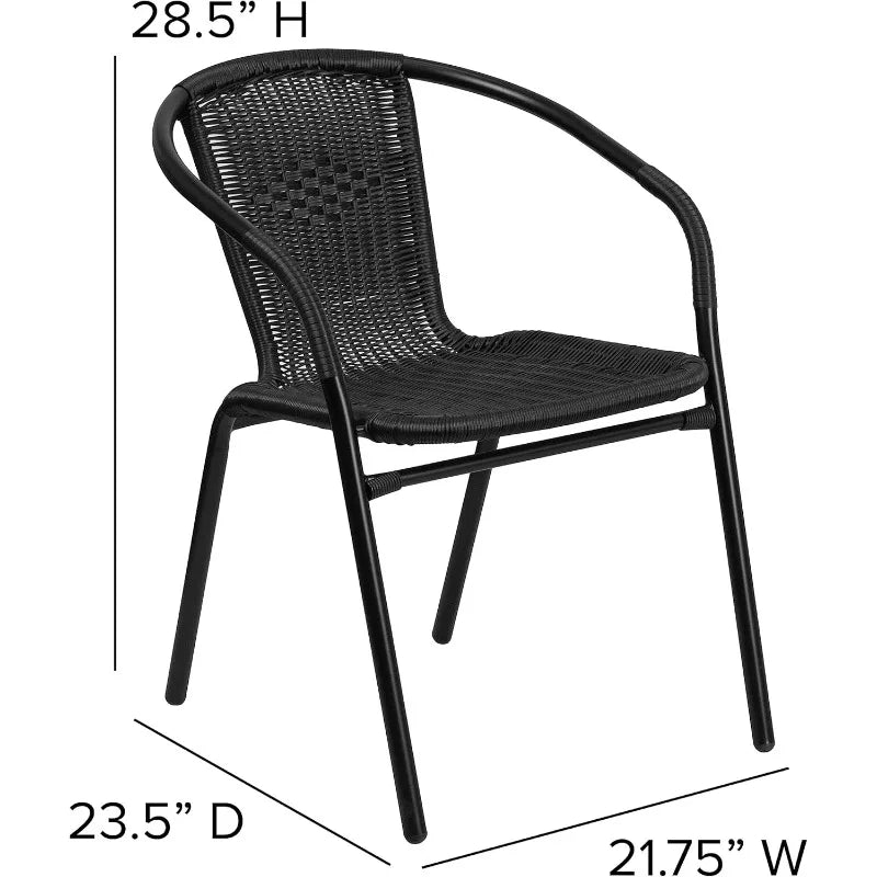 Set Of 2 Modern Rattan Indoor/Outdoor Stack Chairs, Stacking Rattan Patio Chairs With Curved Back And Cross