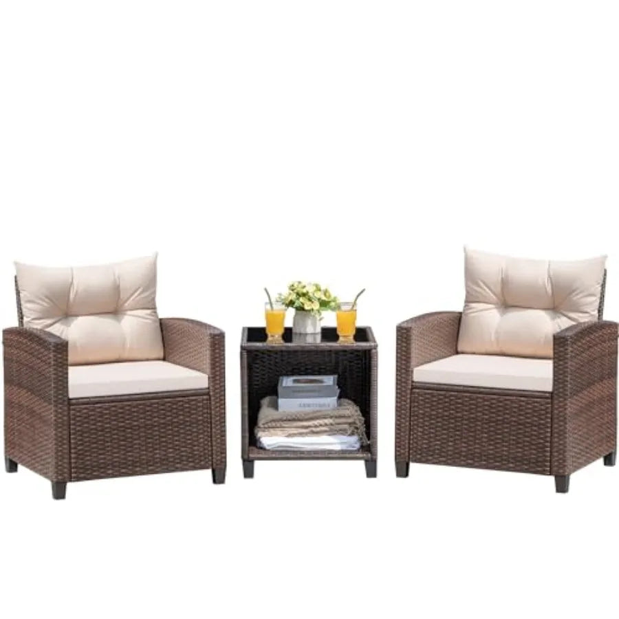 Devoko 3 Pieces Patio Furniture Set PE Rattan Wicker Patio Set with Two Outdoor Chairs and Table Upgraded Patio Chairs and Tabl