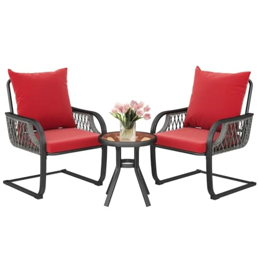 YITAHOME 3-Piece Outdoor Patio Bistro Set All-Weather Rattan Conversation Chairs Wicker Furniture C Spring Motion Chairs for Ba