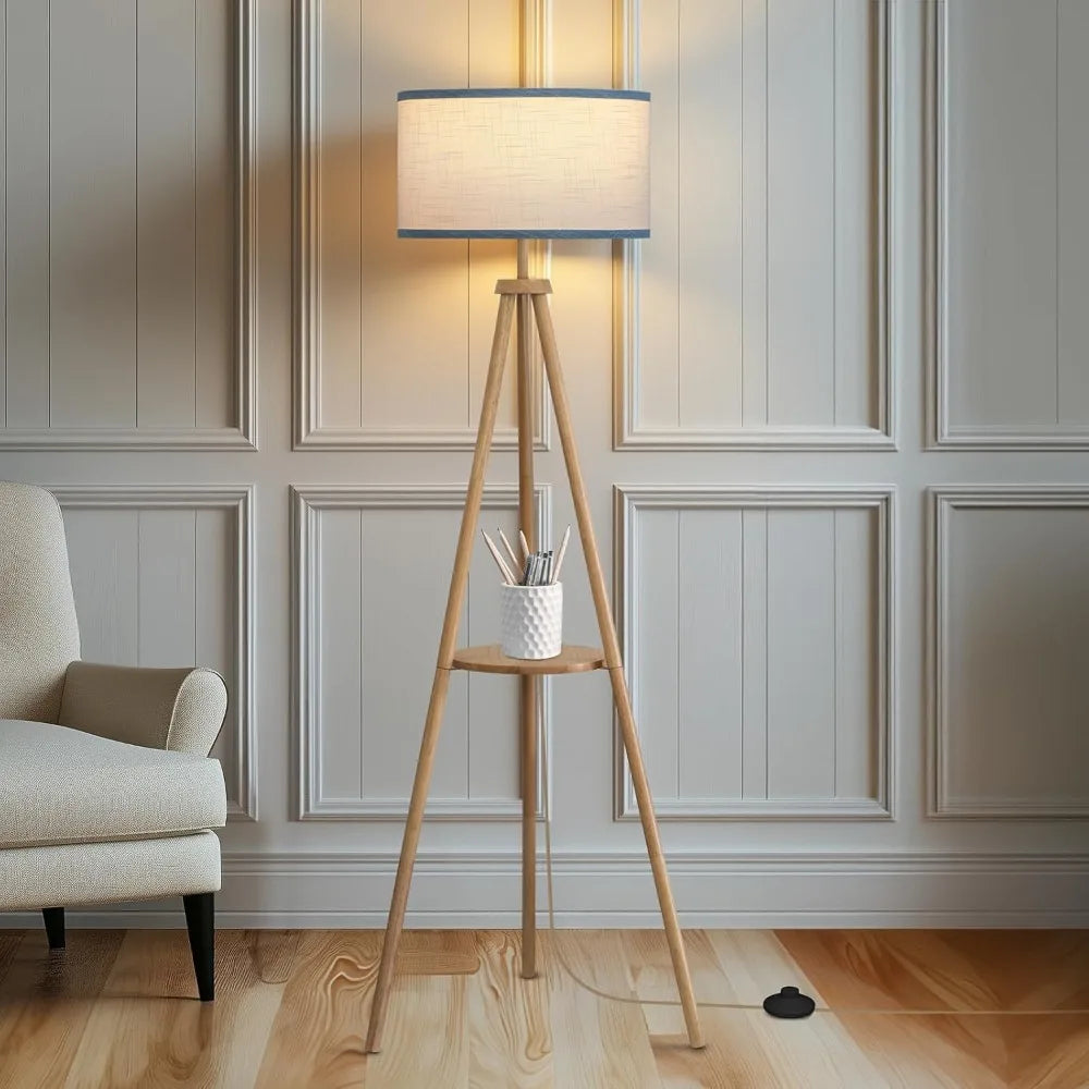 Floor Lamp with 3 Light Modes Adjustable– Wood Tripod Floor Lamp Modern LED Standing Lamp with Dimmable Brightness, Perfect