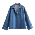 Pullover Collar Pocket Shirt Denim Set Drawstring Casual Pants Jeans Set Light Soft Jean Outfit Women Relaxed Fit Denim Outfit