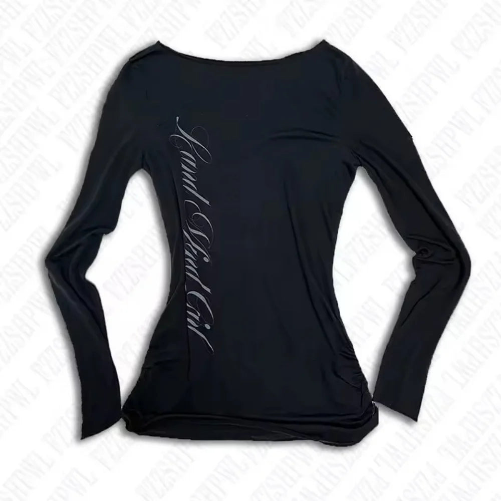 Japanese and Korean Y2K design sense niche women's spring trend best-selling casual long sleeved waist repair T-shirt ins