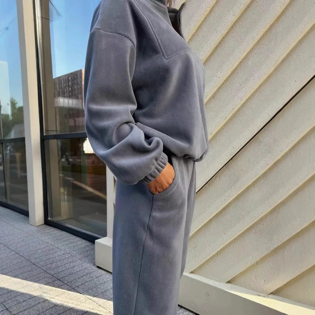 Casual Zip Half Placket Tracksuit Sporty Hooded Pullover Tracksuit Slim Jogger Pants Tracksuit Women Athletic Lounge Set