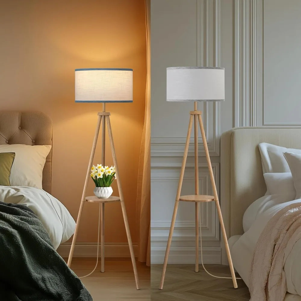 Floor Lamp with 3 Light Modes Adjustable– Wood Tripod Floor Lamp Modern LED Standing Lamp with Dimmable Brightness, Perfect