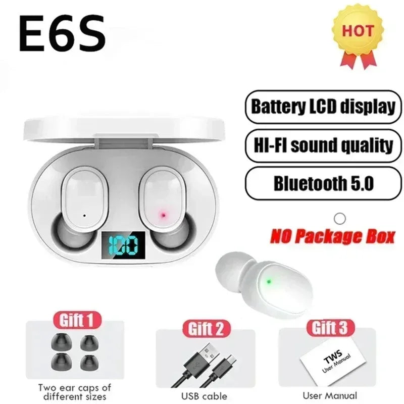 E6S Air Pro Fone Bluetooth Earphones Wireless Headphones LED Display Noise Cancelling Earbuds by Mic Wireless Bluetooth Headset