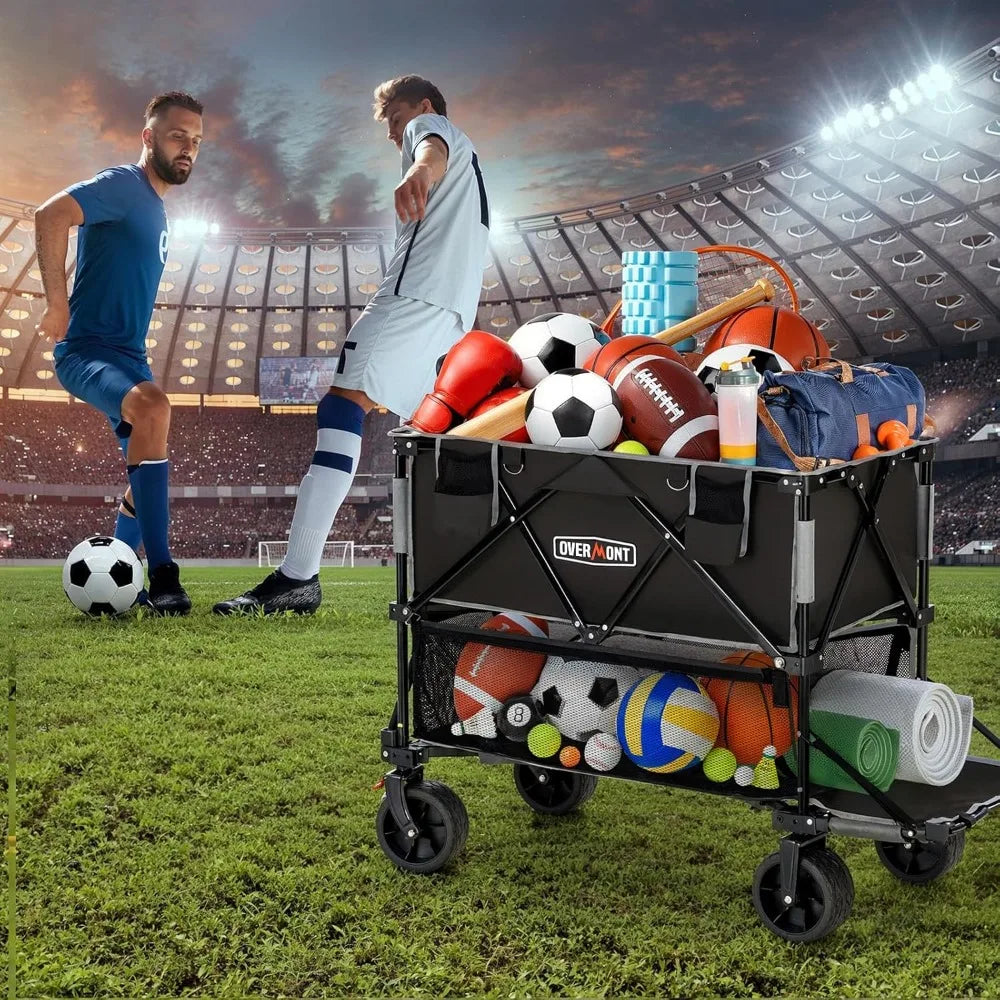 400L Foldable Double Decker Wagon - Large Capacity Collapsible Wagon Cart- 47" Extra Long Extender - All-Terrain Big Wheels