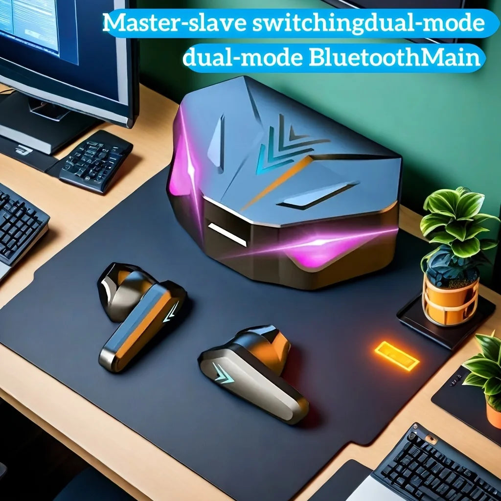 Gaming Headset with LED Display, X15 TWS Wireless Bluetooth Headphones Touch Control Earbud with Mic for PC Mobile Phones