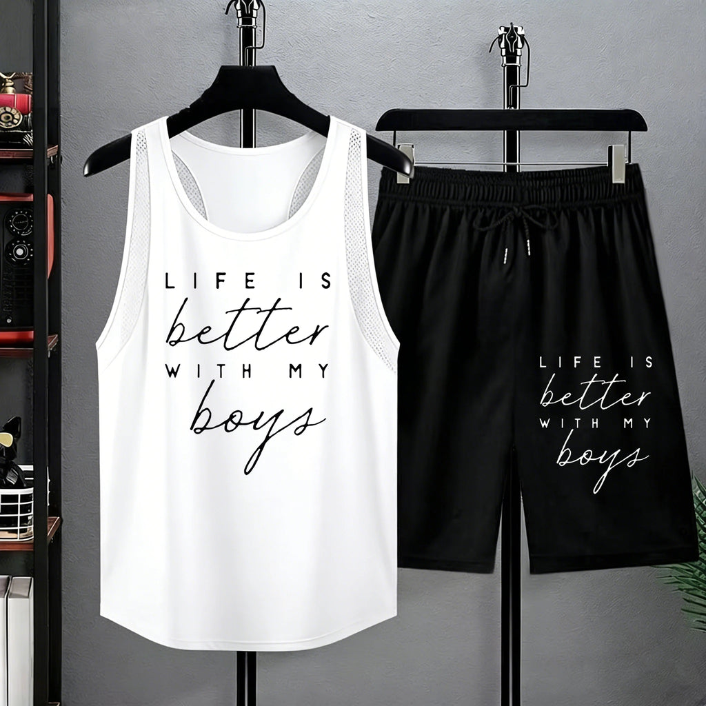 Life Is Better With My Boys Print Male Summer Loose Basic Short Suit Street Jogging Sportpant Simple All-Match Vest Soft Shorts