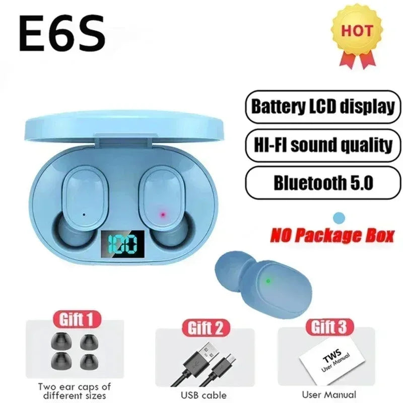 E6S Air Pro Fone Bluetooth Earphones Wireless Headphones LED Display Noise Cancelling Earbuds by Mic Wireless Bluetooth Headset