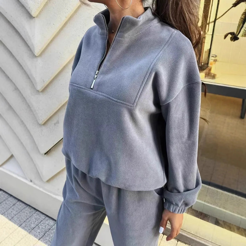 Casual Zip Half Placket Tracksuit Sporty Hooded Pullover Tracksuit Slim Jogger Pants Tracksuit Women Athletic Lounge Set