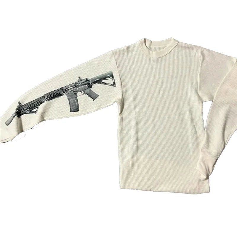 Y2K retro high street design loose gun color round neck sweater gothic punk rock fashion cartoon sweater casual Harajuku sweater