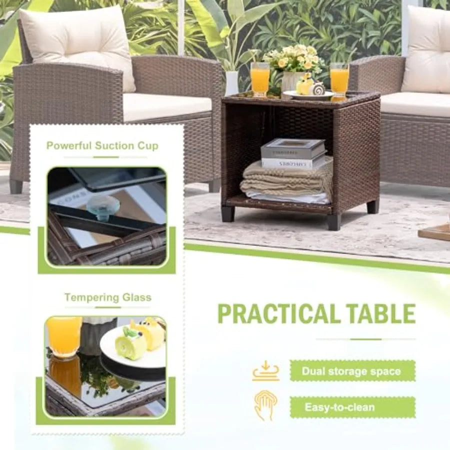 Devoko 3 Pieces Patio Furniture Set PE Rattan Wicker Patio Set with Two Outdoor Chairs and Table Upgraded Patio Chairs and Tabl