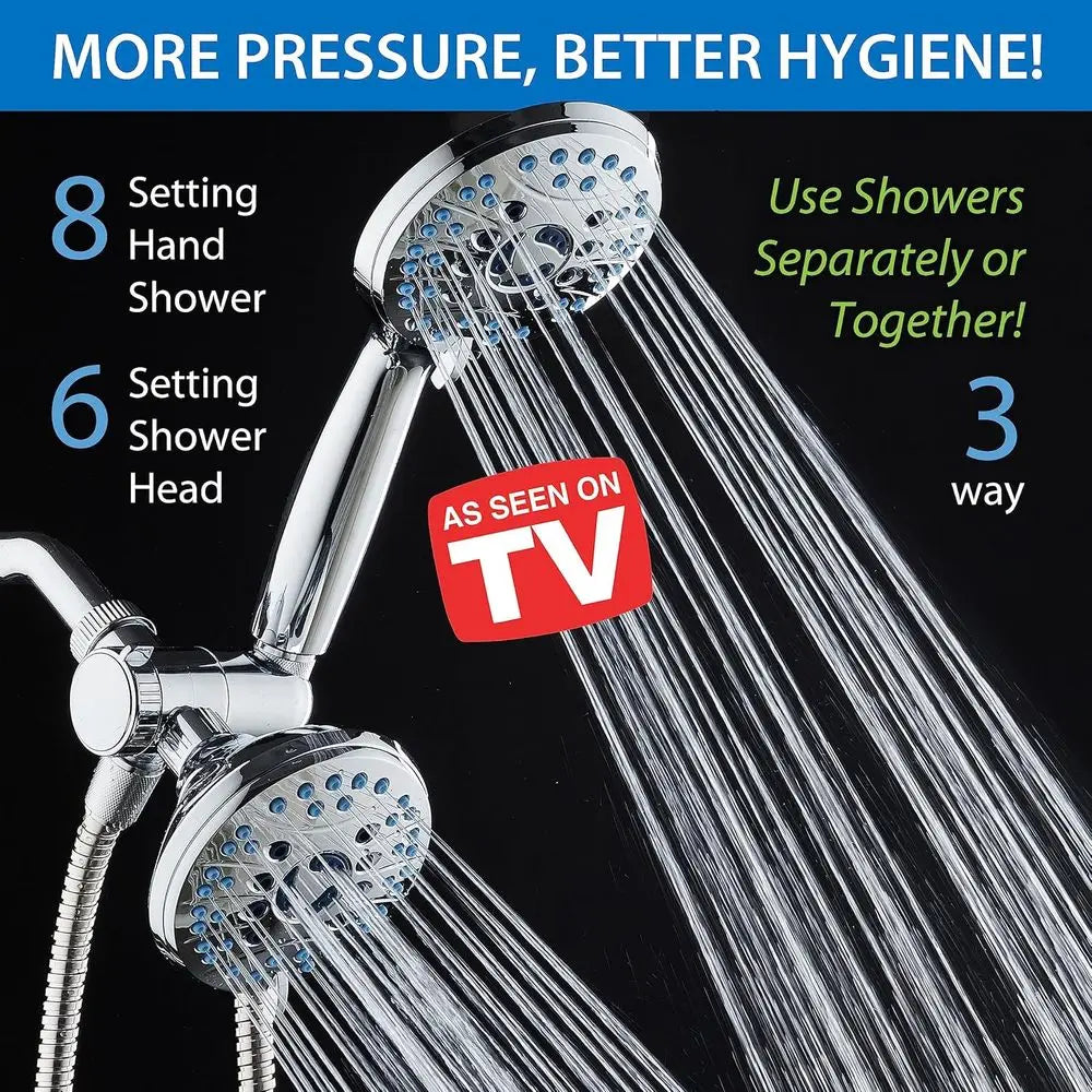 AquaCare As-Seen-On-TV High Prure 48-setting Rain & Handheld 3-way Shower Combo - Anti-clog Nozzles/Tub, Tile & Pet Power Wash/E