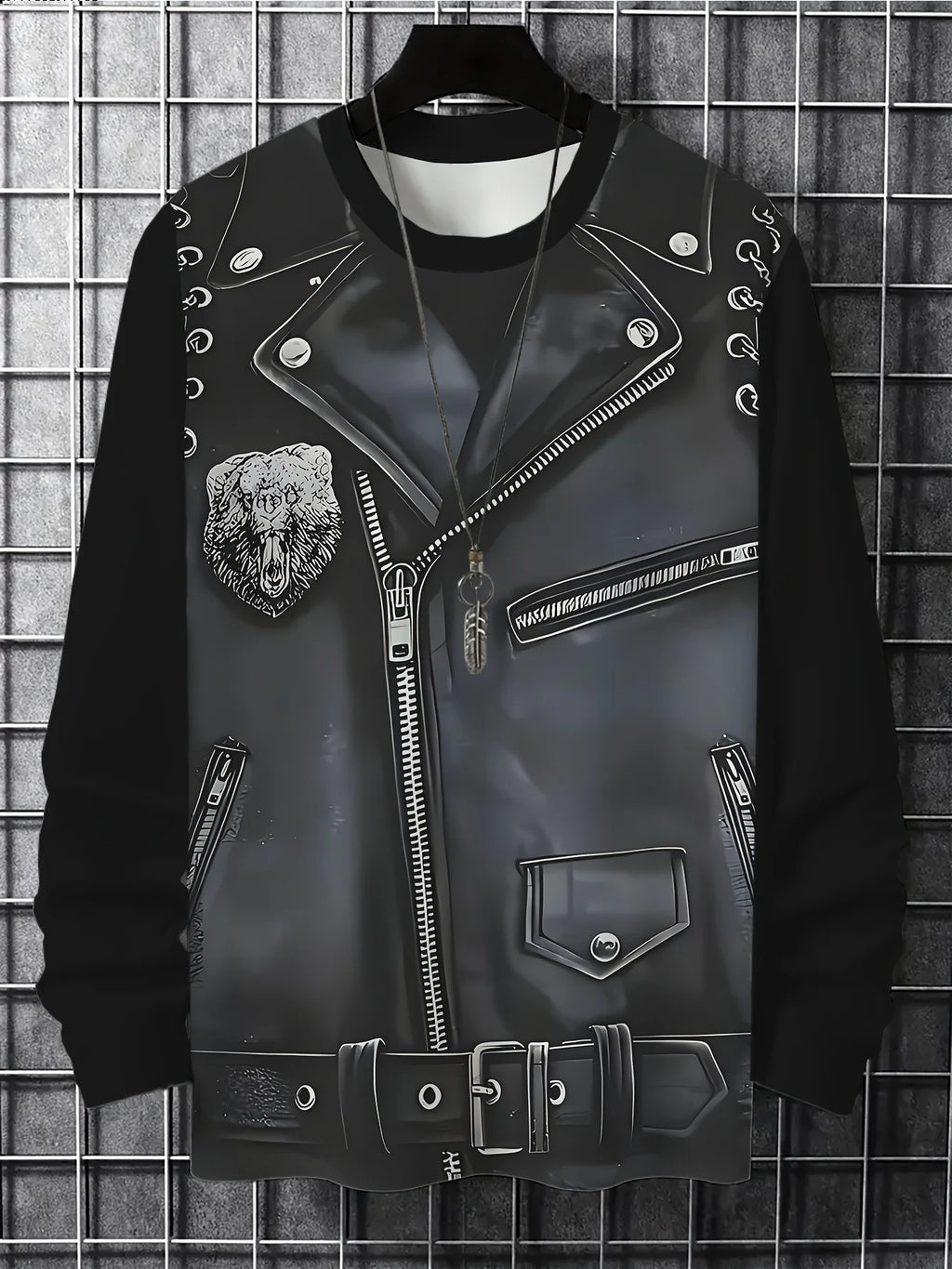 Men's 3D Digital Print Long Sleeve T-Shirt Casual Imitation Zipper Leather Pattern Breathable Novelty T-Shirt 2026 Gift Choice