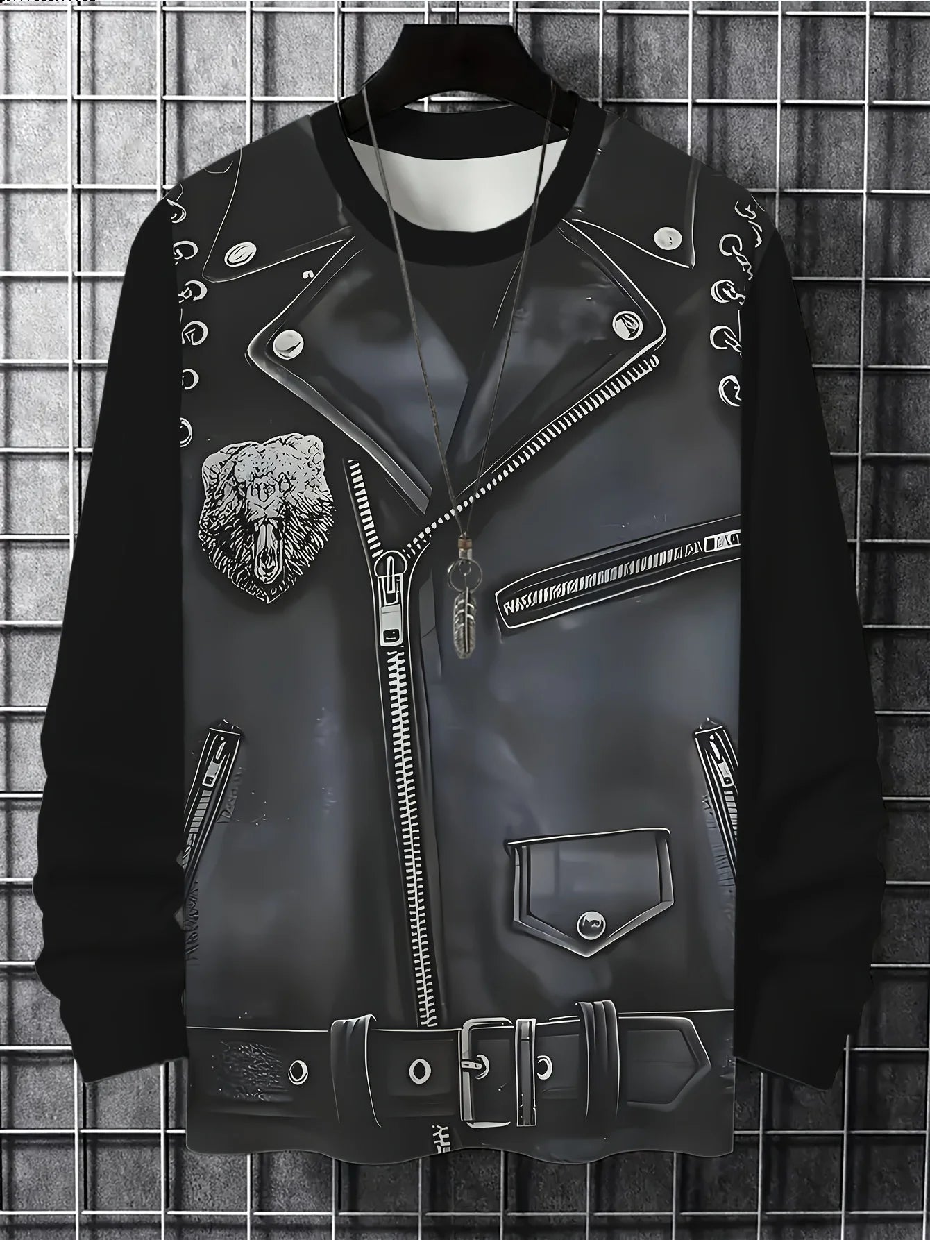 Men's 3D Digital Print Long Sleeve T-Shirt Casual Imitation Zipper Leather Pattern Breathable Novelty T-Shirt 2026 Gift Choice
