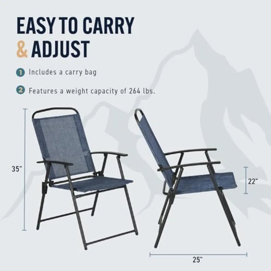 Trapper's Peak 3-Piece Folding Outdoor Patio Set Patio Chairs and Table Backyard Furniture Blue