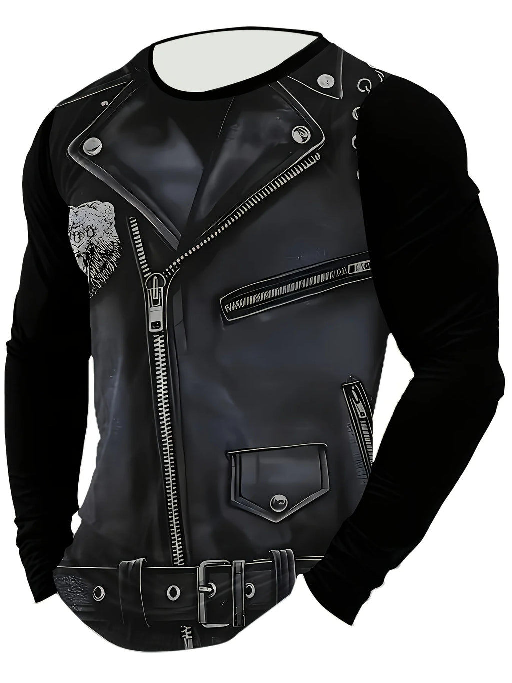 Men's 3D Digital Print Long Sleeve T-Shirt Casual Imitation Zipper Leather Pattern Breathable Novelty T-Shirt 2026 Gift Choice