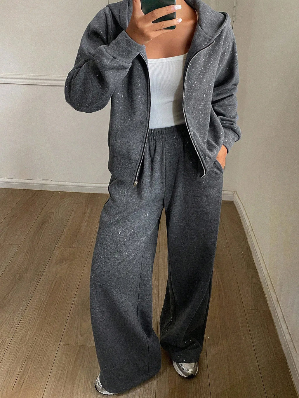 DAZY Women's Casual Hooded Sweatshirt Sweatshirt And Wide Leg Pants 2 Pieces Set, Autumn