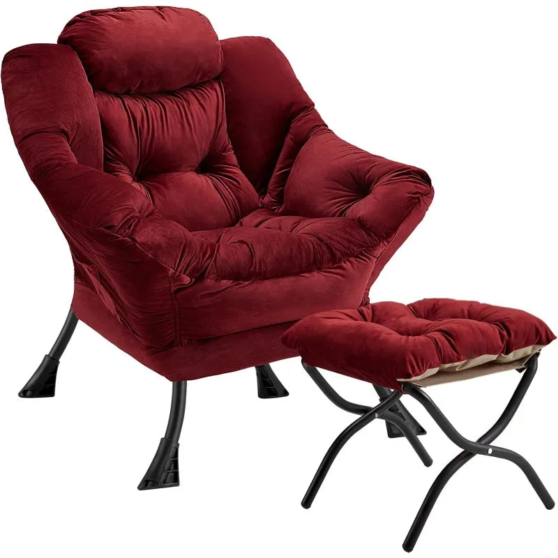 Lazy Chair With Folding Ottoman Modern Large Accent Chair,Contemporary Lounge Leisure Sofa Chair With Armrests Upholstered Sofa