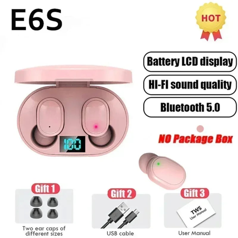 E6S Air Pro Fone Bluetooth Earphones Wireless Headphones LED Display Noise Cancelling Earbuds by Mic Wireless Bluetooth Headset