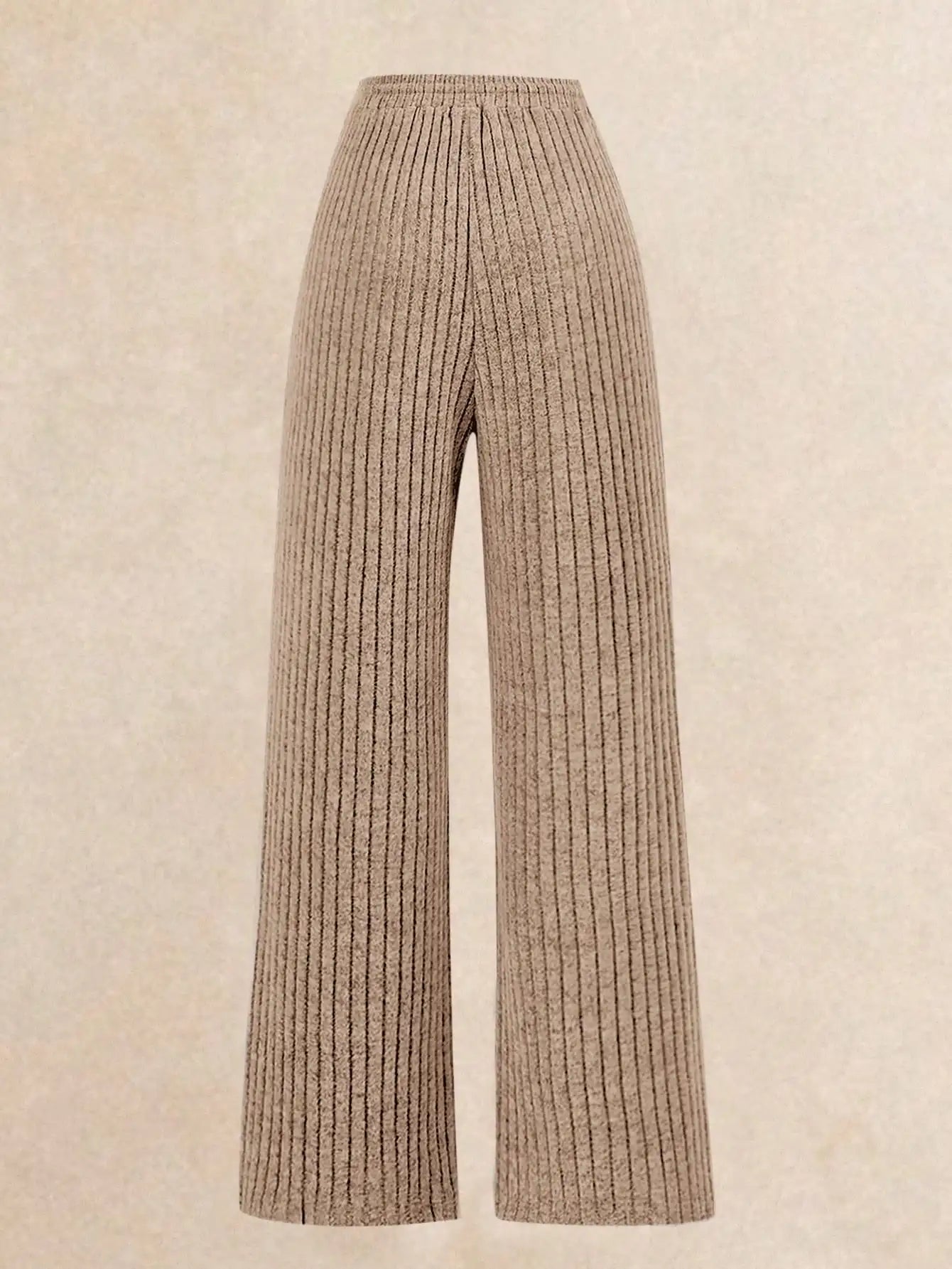 Ribbed 2-Piece Set: Long Sleeve Bodysuit & Wide Leg Pants for Casual Loungewear, Autumn Winter