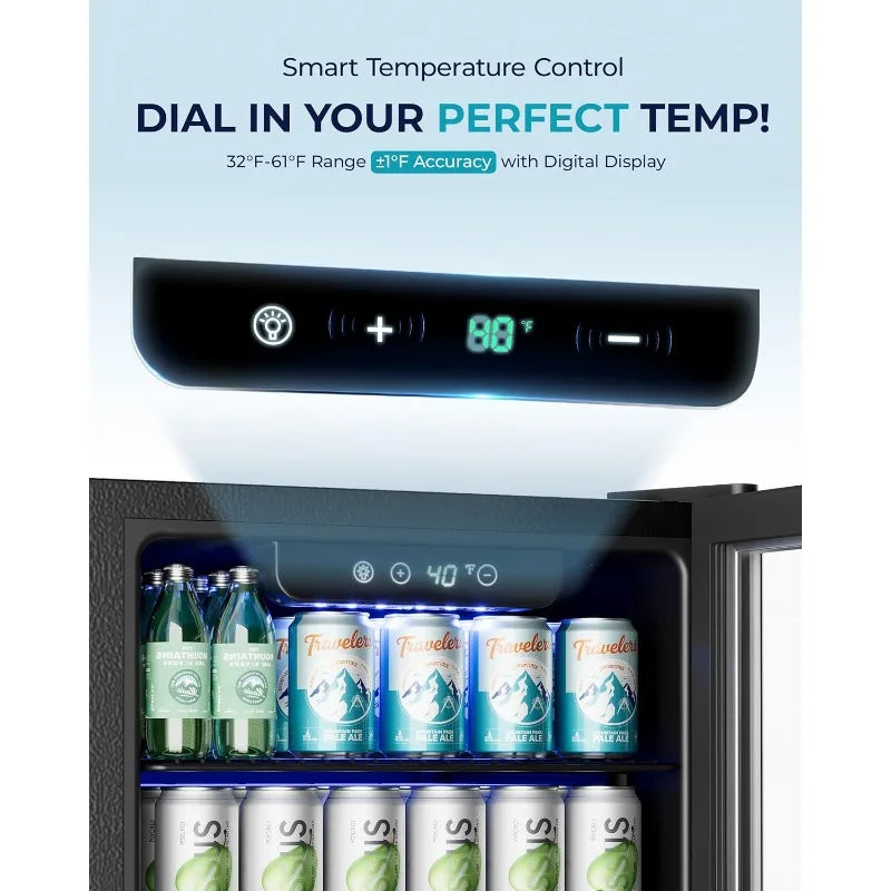 Beverage Refrigerator and Cooler, 128 Can Mini fridge with Glass Door, Small Refrigerator with Adjustable Shelves for Soda Beer