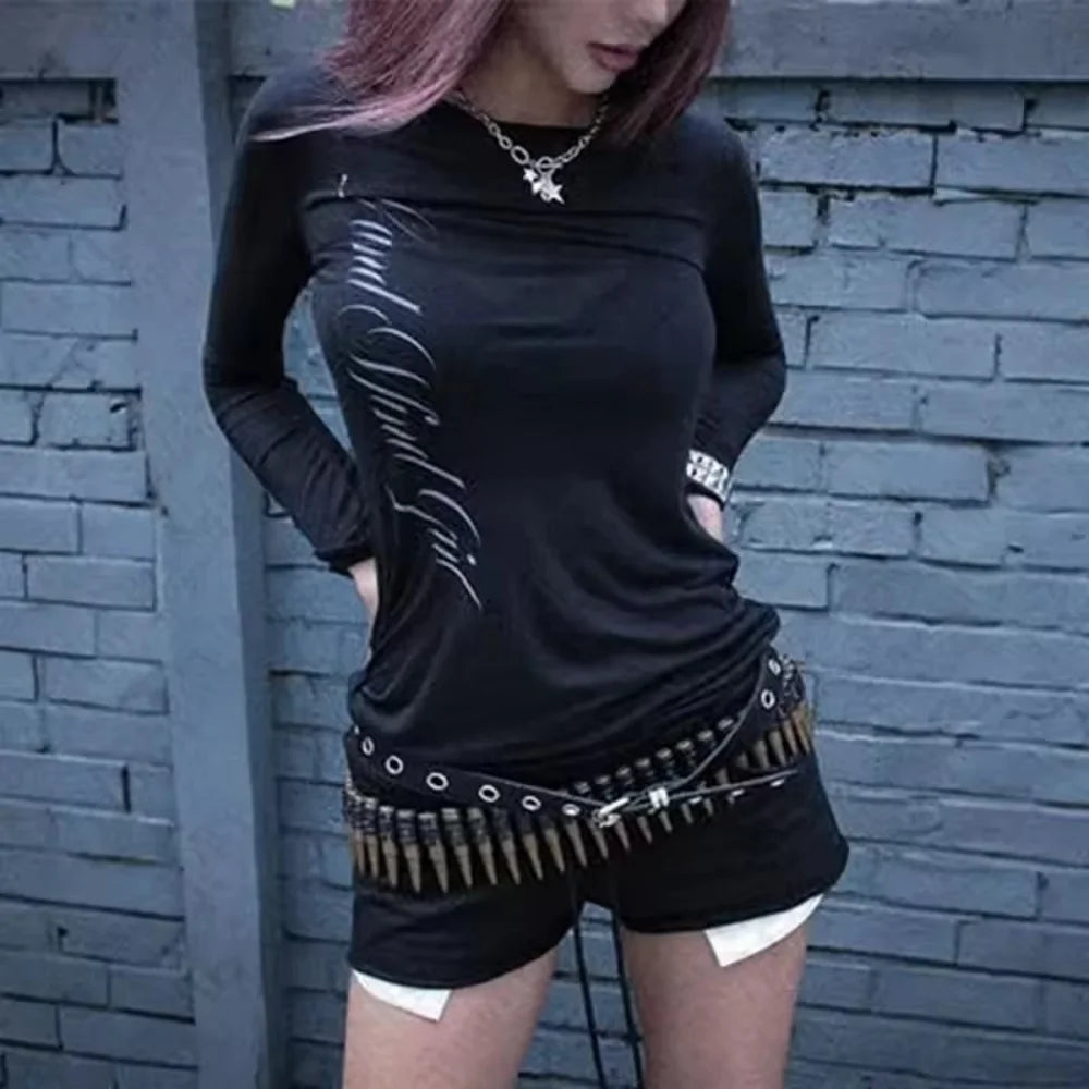 Japanese and Korean Y2K design sense niche women's spring trend best-selling casual long sleeved waist repair T-shirt ins