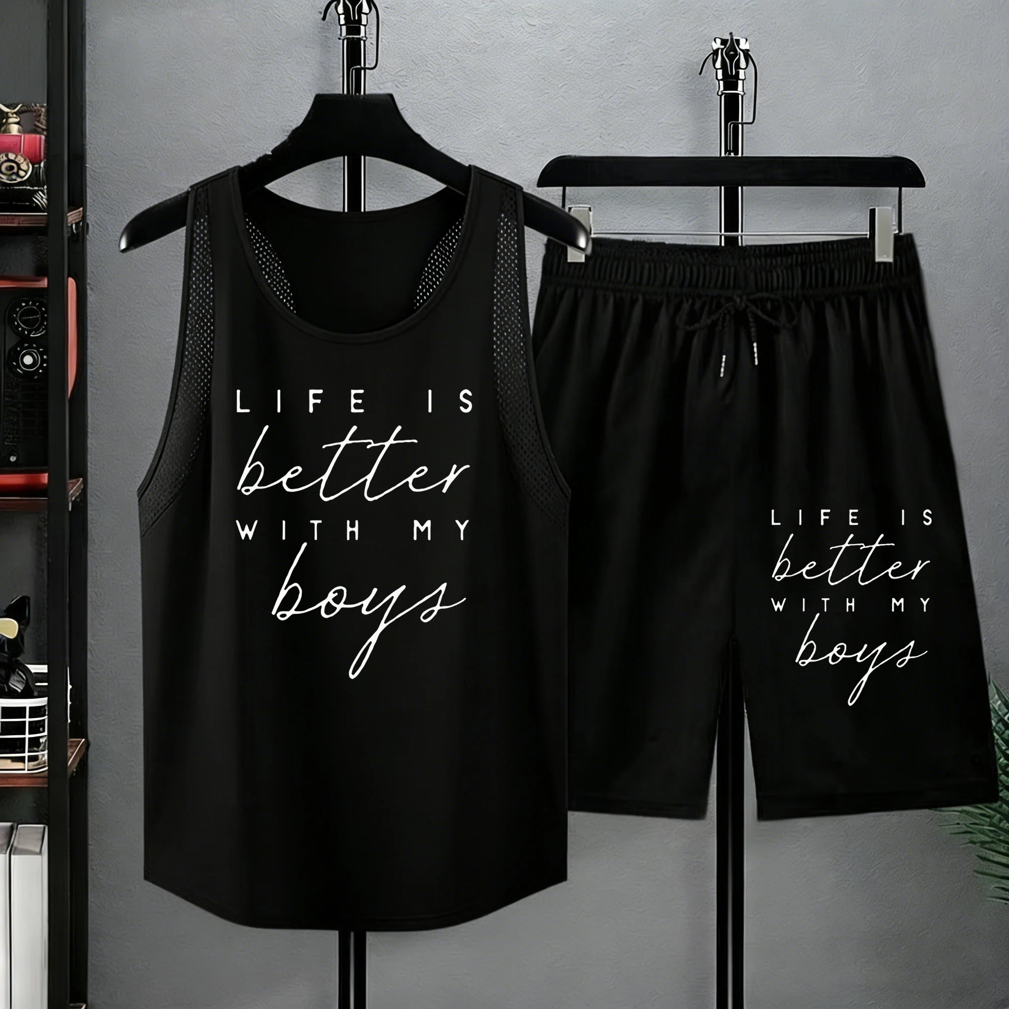 Life Is Better With My Boys Print Male Summer Loose Basic Short Suit Street Jogging Sportpant Simple All-Match Vest Soft Shorts