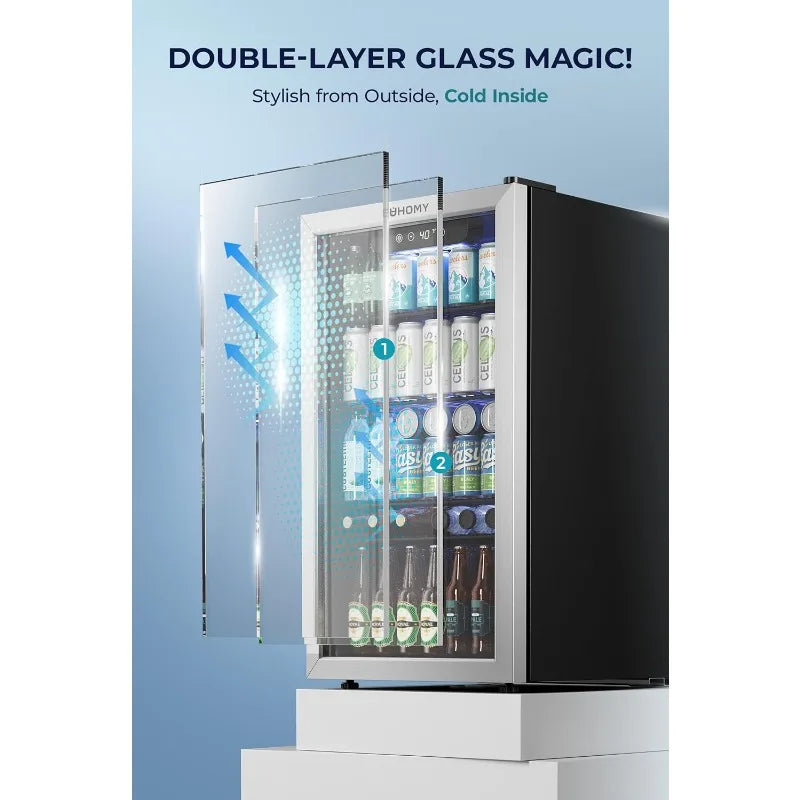 Beverage Refrigerator and Cooler, 128 Can Mini fridge with Glass Door, Small Refrigerator with Adjustable Shelves for Soda Beer