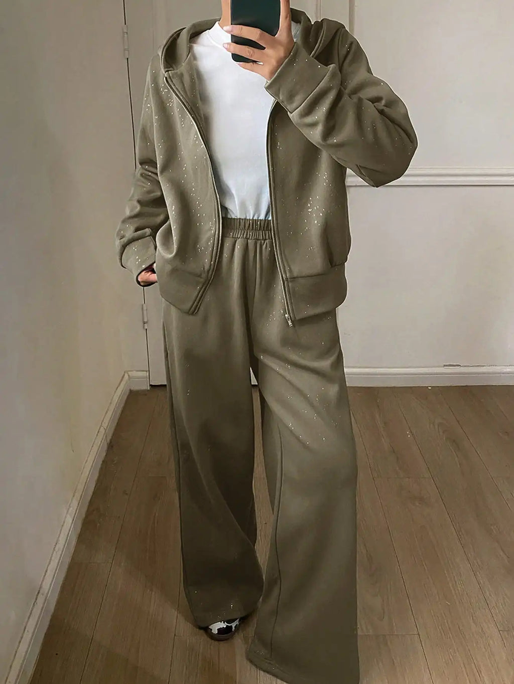 DAZY Women's Casual Hooded Sweatshirt Sweatshirt And Wide Leg Pants 2 Pieces Set, Autumn