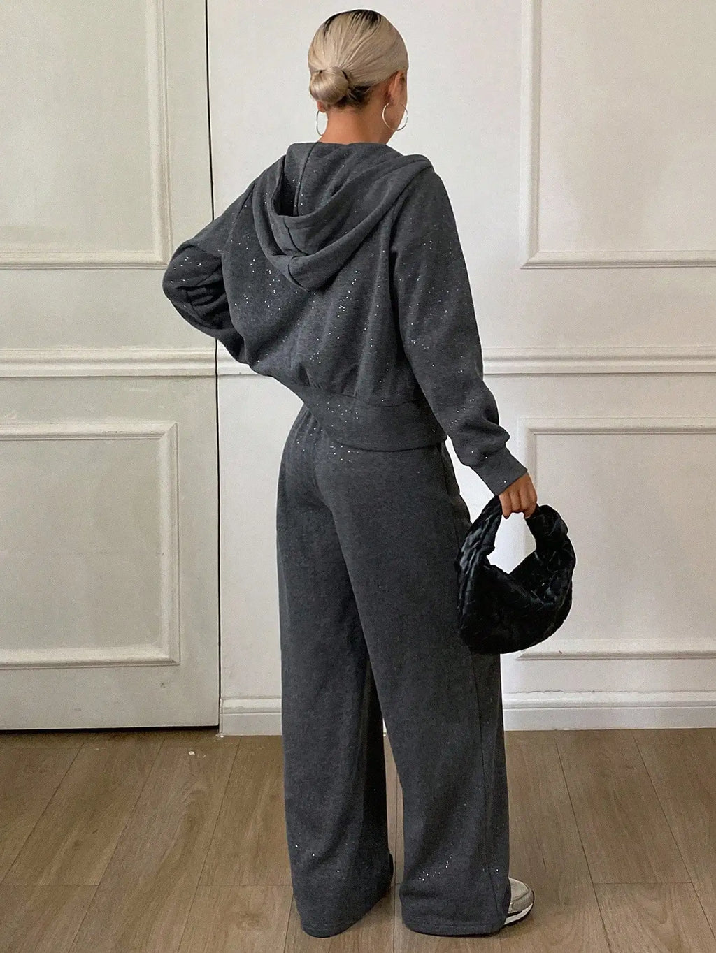 DAZY Women's Casual Hooded Sweatshirt Sweatshirt And Wide Leg Pants 2 Pieces Set, Autumn