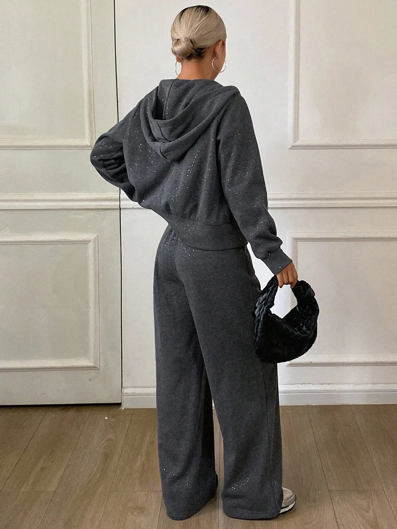 DAZY Women's Casual Hooded Sweatshirt Sweatshirt And Wide Leg Pants 2 Pieces Set, Autumn