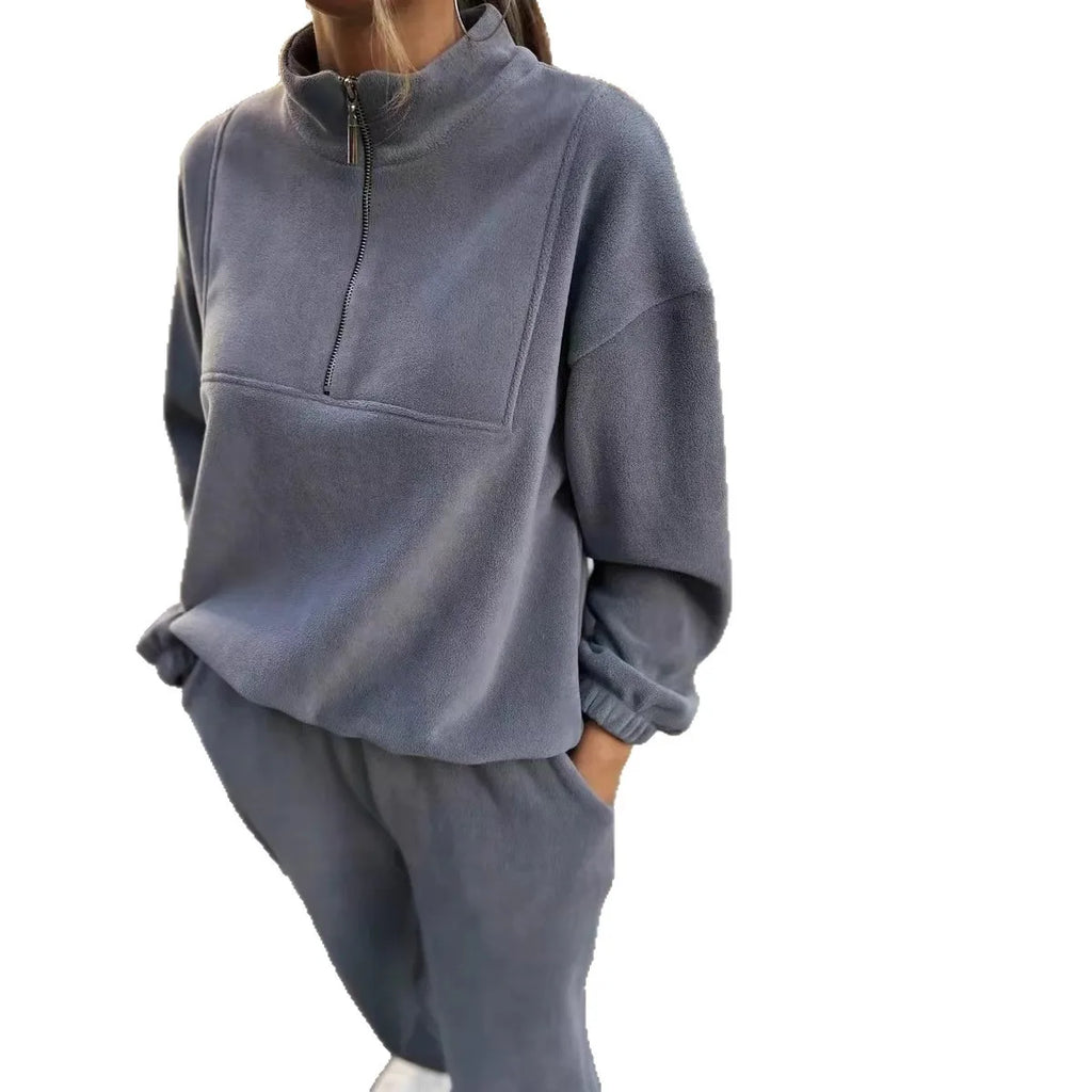 Casual Zip Half Placket Tracksuit Sporty Hooded Pullover Tracksuit Slim Jogger Pants Tracksuit Women Athletic Lounge Set